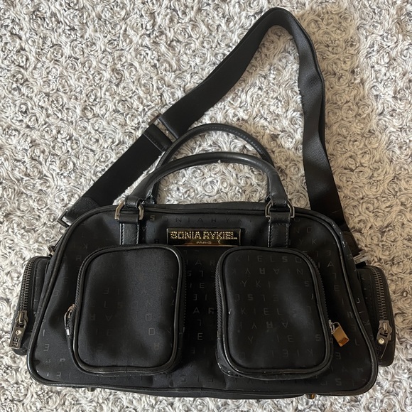 SONIA RYKIEL Signature Monogram Bag Satchel Logo Leather Hand Purse Crossbody xo - Picture 4 of 17